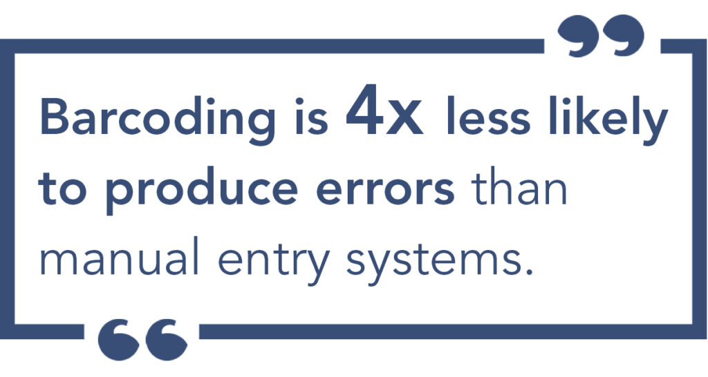 Statistic quote detailing how barcoding is less likely to produce errors than manual entry systems.