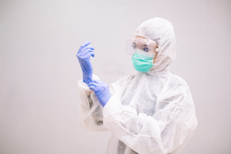 Nurse with gloves, PPE