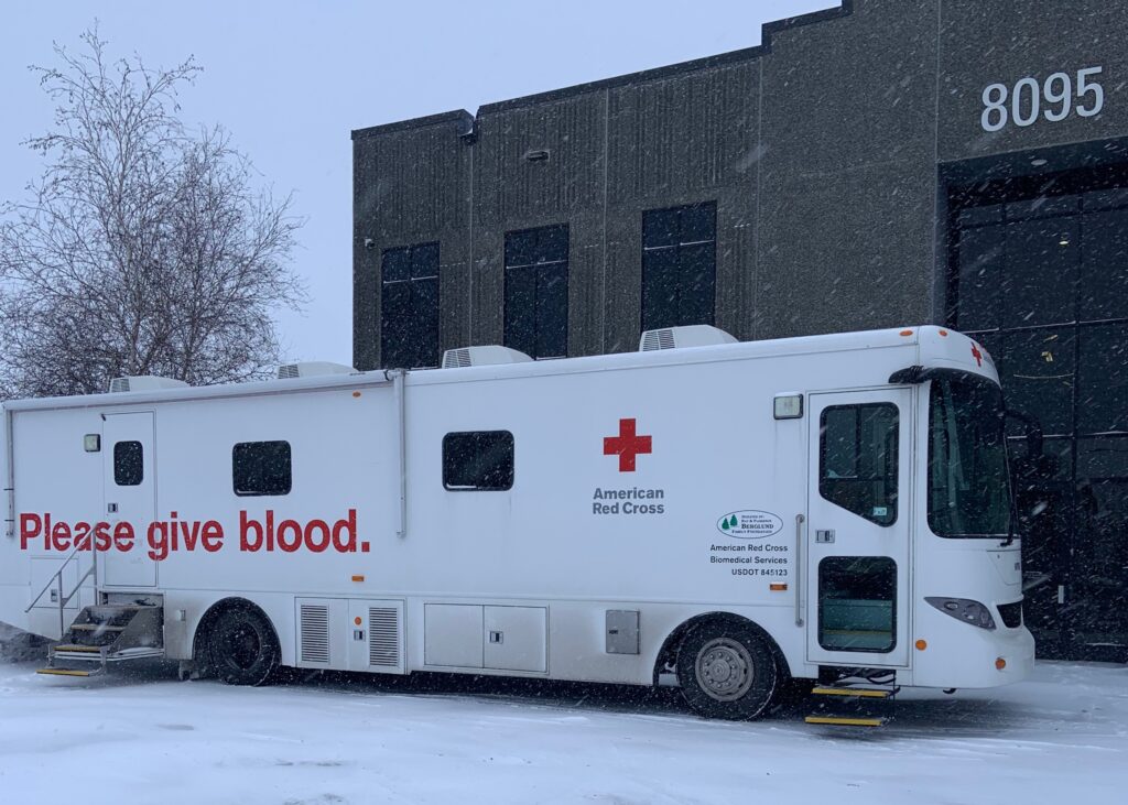 The American Red Cross used a bus to collect donations. 