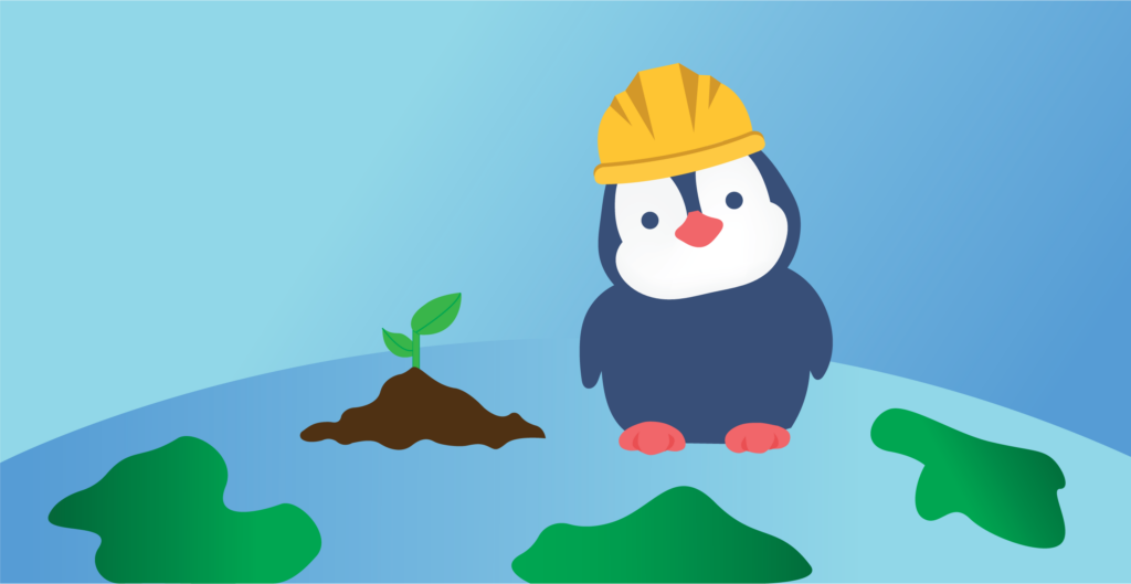 CP the Penguin planting trees