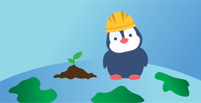 CP the Penguin planting trees