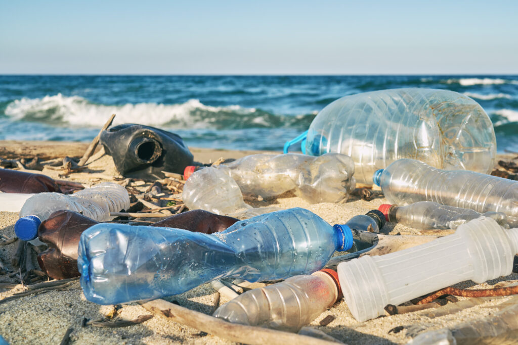 Plastic bottles on the beach