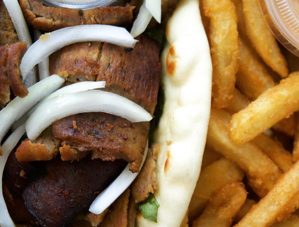 Wrap and fries from Black-Owned business Afro Deli. 